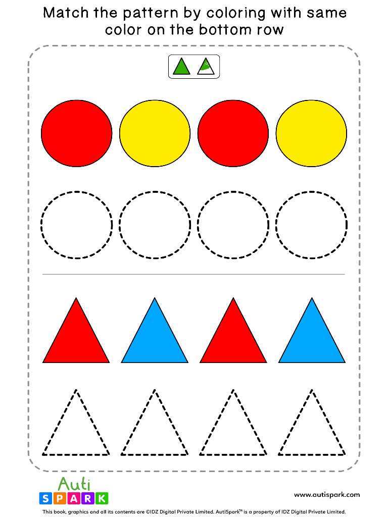 match color patterns worksheet 07 color the shapes autispark